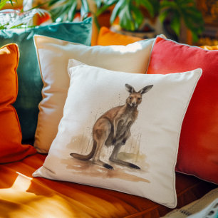 Outback Wanderer: Watercolor Kangaroo Kudde