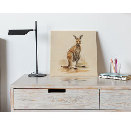 Outback Wanderer: Watercolor Kangaroo Trätavla