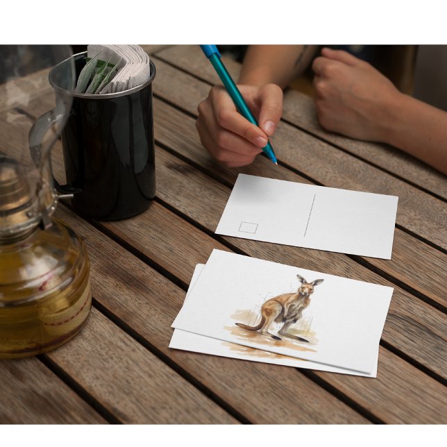 Outback Wanderer: Watercolor Kangaroo Vykort (Skapare uppladdad)
