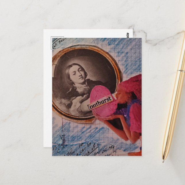 Outburst Mixed Media Collage Vykort (Fram/Back In Situ)