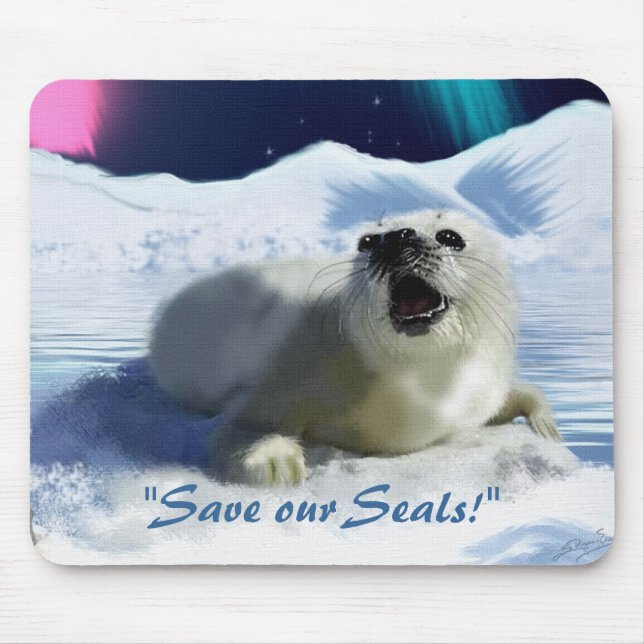 "OUTCRY" Harp Seal Anti Seal-Hunt Mouse Pad Musmatta (Framsidan)