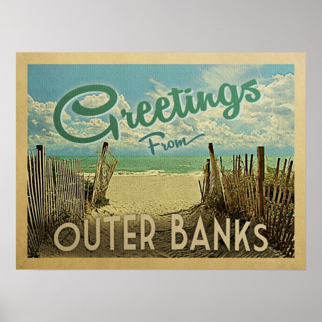 Outer Banker Beach Vintage resor Poster (Framsidan)