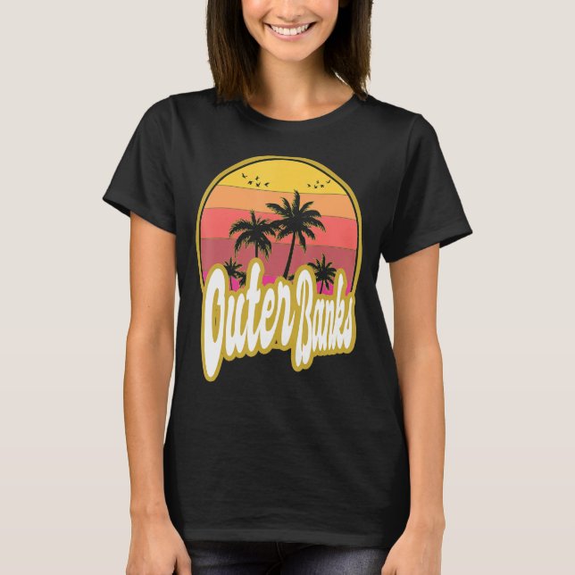 Outer Banker North Carolina Beach Retro Sunset T Shirt (Framsida)