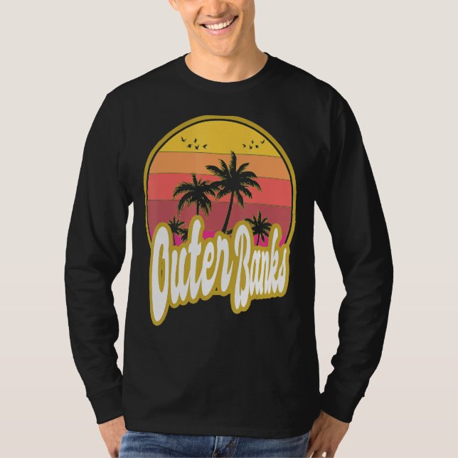 Outer Banker North Carolina Beach Retro Sunset T Shirt (Framsida)