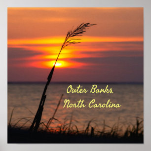 Outer Banker North Carolina Beach Sunset Orange Hi Poster