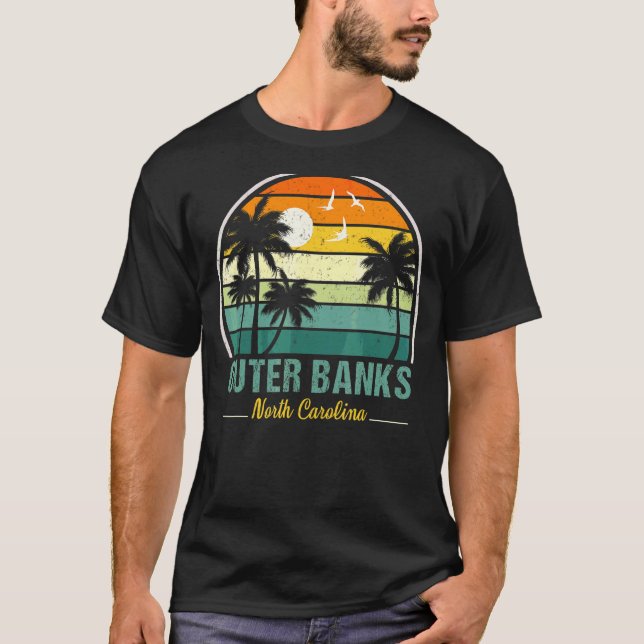 Outer Banker North Carolina Retro Sunset Handflata T Shirt (Framsida)