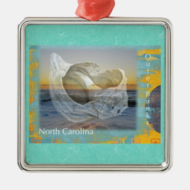 Outer Banker North Carolina Seashell & Surfa Julgransprydnad Metall (Framsidan)