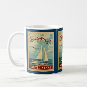 Outer Banker Sailboat Vintage resor North Carolina Kaffemugg