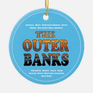 Outer-Banker-sostigtext och Städer-OBX Julgransprydnad Keramik