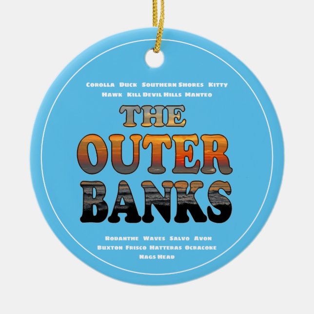 Outer-Banker-sostigtext och Städer-OBX Julgransprydnad Keramik (Framsidan)