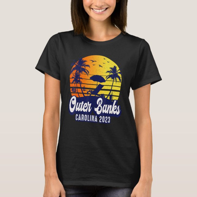 Outer Banks 2023 Carolina Sunset Beach Retro T Shirt (Framsida)