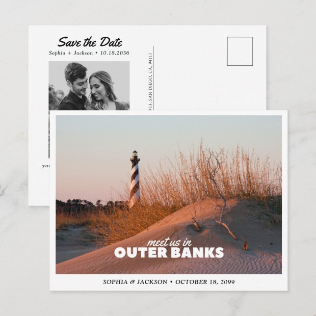 Outer Banks Bröllop Spara Datum Resa Retro Vykort (Fram/baksida)