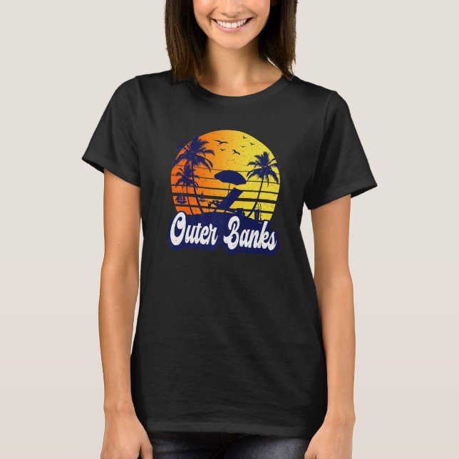 Outer Banks Carolina Sunset Beach Retro Premium T Shirt (Framsida)