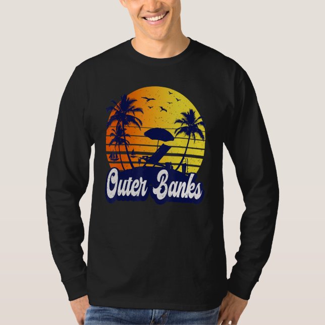 Outer Banks Carolina Sunset Beach Retro T Shirt (Framsida)