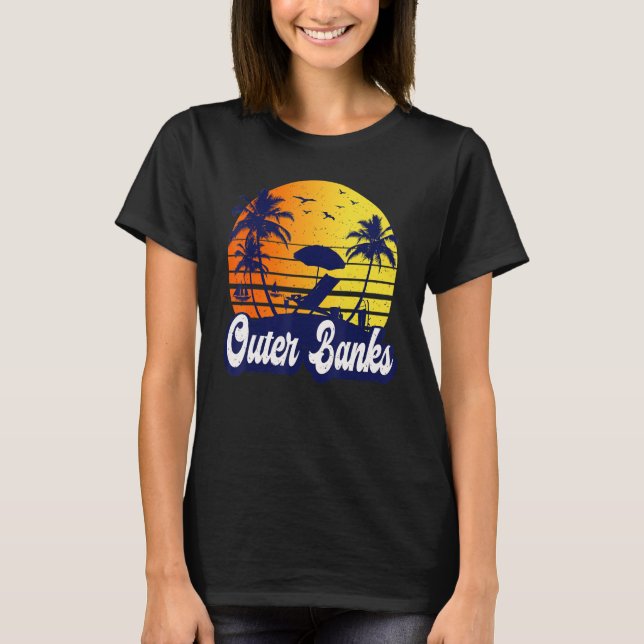 Outer Banks Carolina Sunset Beach Retro T Shirt (Framsida)