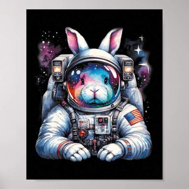 Outer Bunny Påsk Day Rabbit Usa Roligt Space Poster (Framsidan)