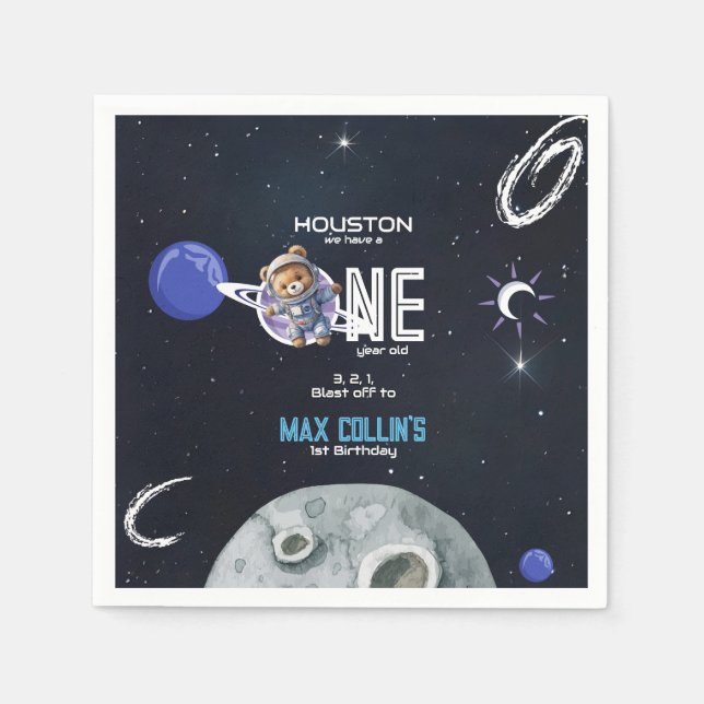 Outer Space Astronaut 1st Birthday Pappersservett (Framsidan)