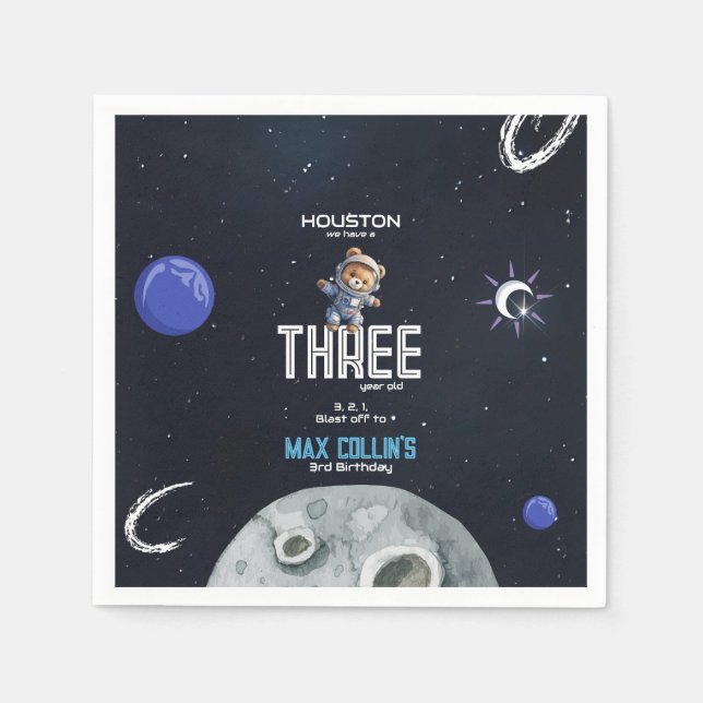 Outer Space Astronaut Any Age Birthday Pappersservett (Framsidan)