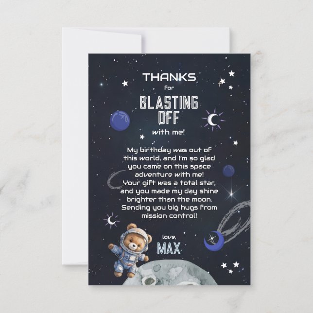 Outer Space Astronaut Birthday Thank You Card Tack Kort (Framsida)