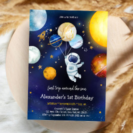 Outer Space Astronaut Planet Galax 1-årsdag Inbjudningar