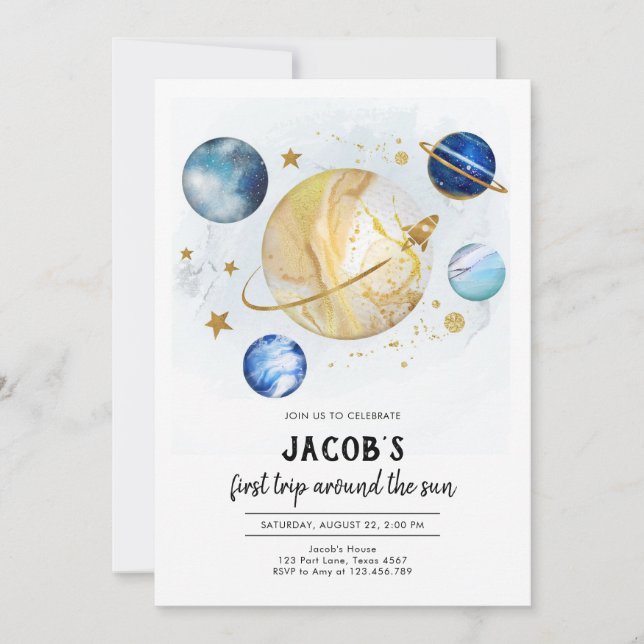 Outer Space Astronaut Planet Galaxy Birthday Inbjudningar (Framsida)