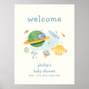 Outer Space Astronaut Pojke Baby Shower Välkommen Poster