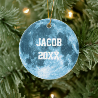 Outer Space Astronomy Astronaut Custom Name Moon  Julgransprydnad Keramik