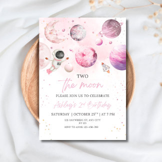 Outer Space Birthday Party Girl Astronaut Birthday Inbjudningar