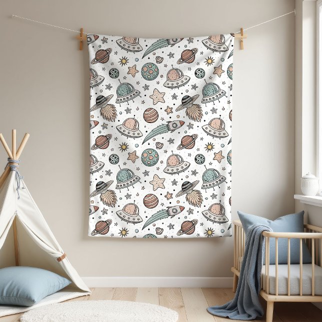 Outer Space Blanket Boy Baby Shower Gift Rocket Fleecefilt (Outer Space Blanket Boy Baby Shower Gift Rocket)