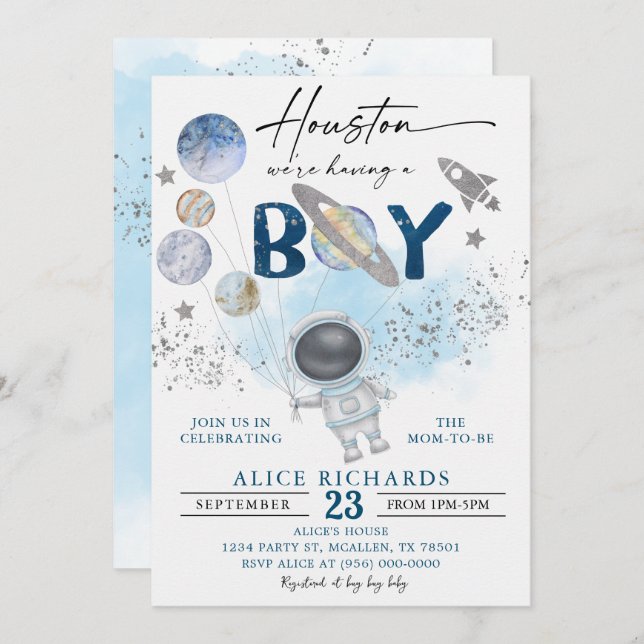 Outer Space Boy Baby Shower Galaxy Baby Shower Inbjudningar (Fram/baksida)