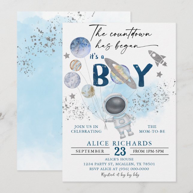 Outer Space Boy Baby Shower Galaxy Baby Shower Inbjudningar (Fram/baksida)