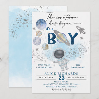 Outer Space Boy Baby Shower Galaxy Baby Shower Inbjudningar