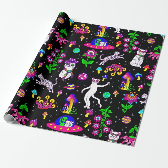 outer space disco cat alien ufo leopard surreal presentpapper (Utrullad)