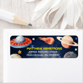 Outer Space First Birthday Return Address Returadress Etikett