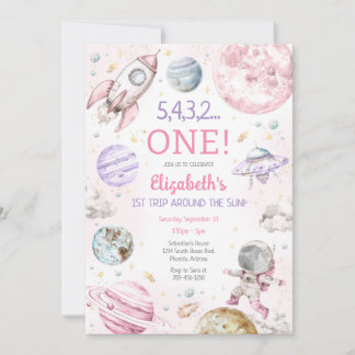 Outer Space First Trip Around The Sun 1st Birthday Inbjudningar