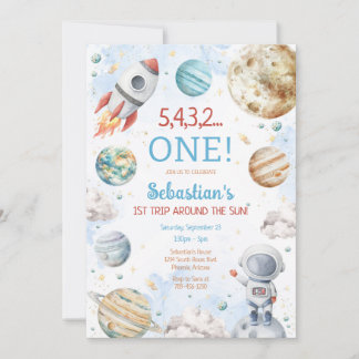 Outer Space First Trip Around The Sun 1st Birthday Inbjudningar