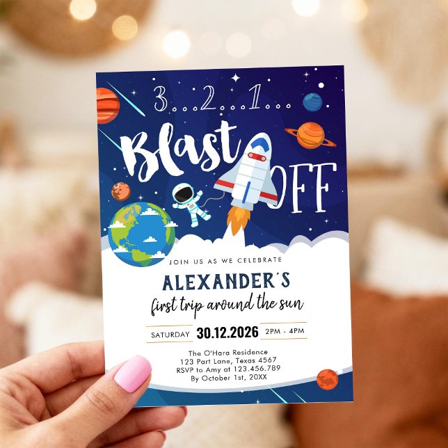 Outer Space First Trip Around the Sun 1st Birthday Inbjudningar (Skapare uppladdad)