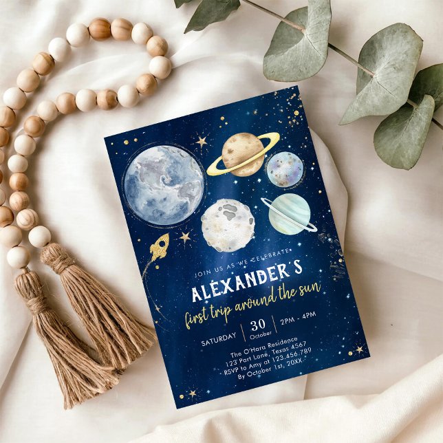 Outer Space First Trip Around the Sun 1st Birthday Inbjudningar (Skapare uppladdad)