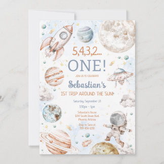 Outer Space First Trip Around The Sun 1st Birthday Inbjudningar