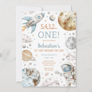 Outer Space First Trip Around The Sun 1st Birthday Inbjudningar