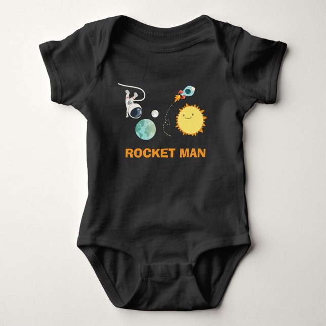 Outer Space Födelseshirt Romper Raket Astronaut T Shirt (Framsida)