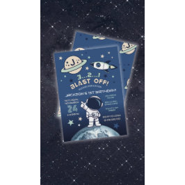 Outer Space Out of this World 1st Birthday Inbjudningar