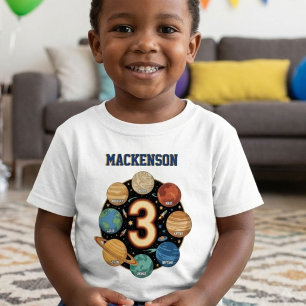 Outer space personligt namn 3-års födelsedagsfest t shirt