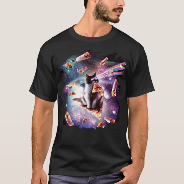 Outer Space Pizza Cat  Rainbow Laser Taco Burrito T Shirt (Framsida)