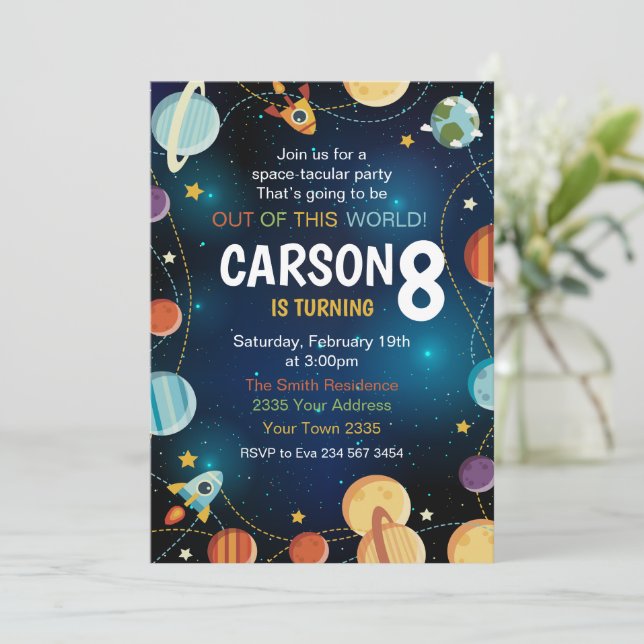 Outer Space Planet Birthday Inbjudningar (Stående Fram)