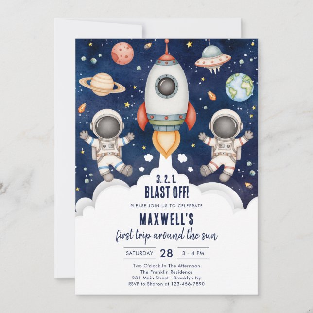 Outer Space Planets Astronaut Boy Birthday Inbjudningar (Framsida)