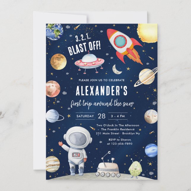 Outer Space Planets Astronaut Boy Birthday Inbjudningar (Framsida)