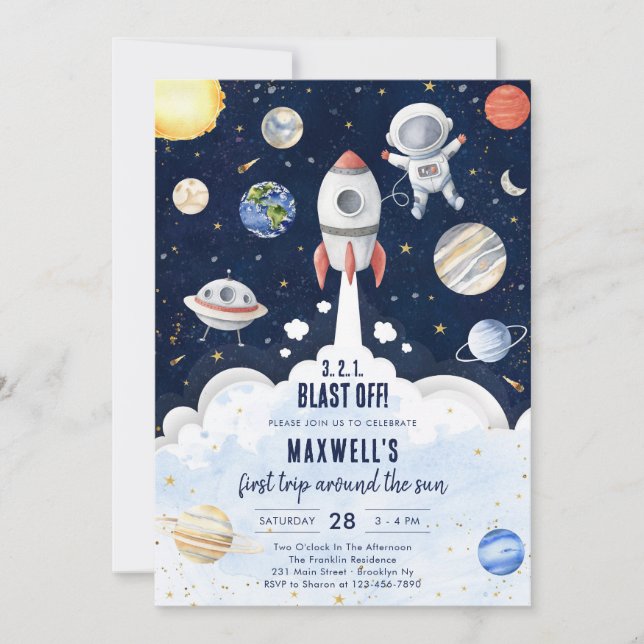Outer Space Planets Astronaut Boy Birthday Inbjudningar (Framsida)