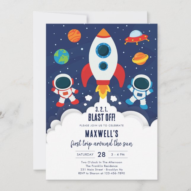 Outer Space Planets Astronaut Boy Birthday Inbjudningar (Framsida)