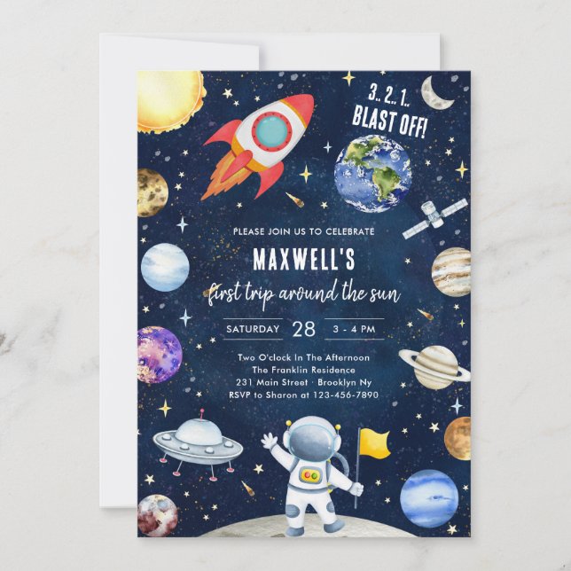 Outer Space Planets Astronaut Boy Birthday Inbjudningar (Framsida)